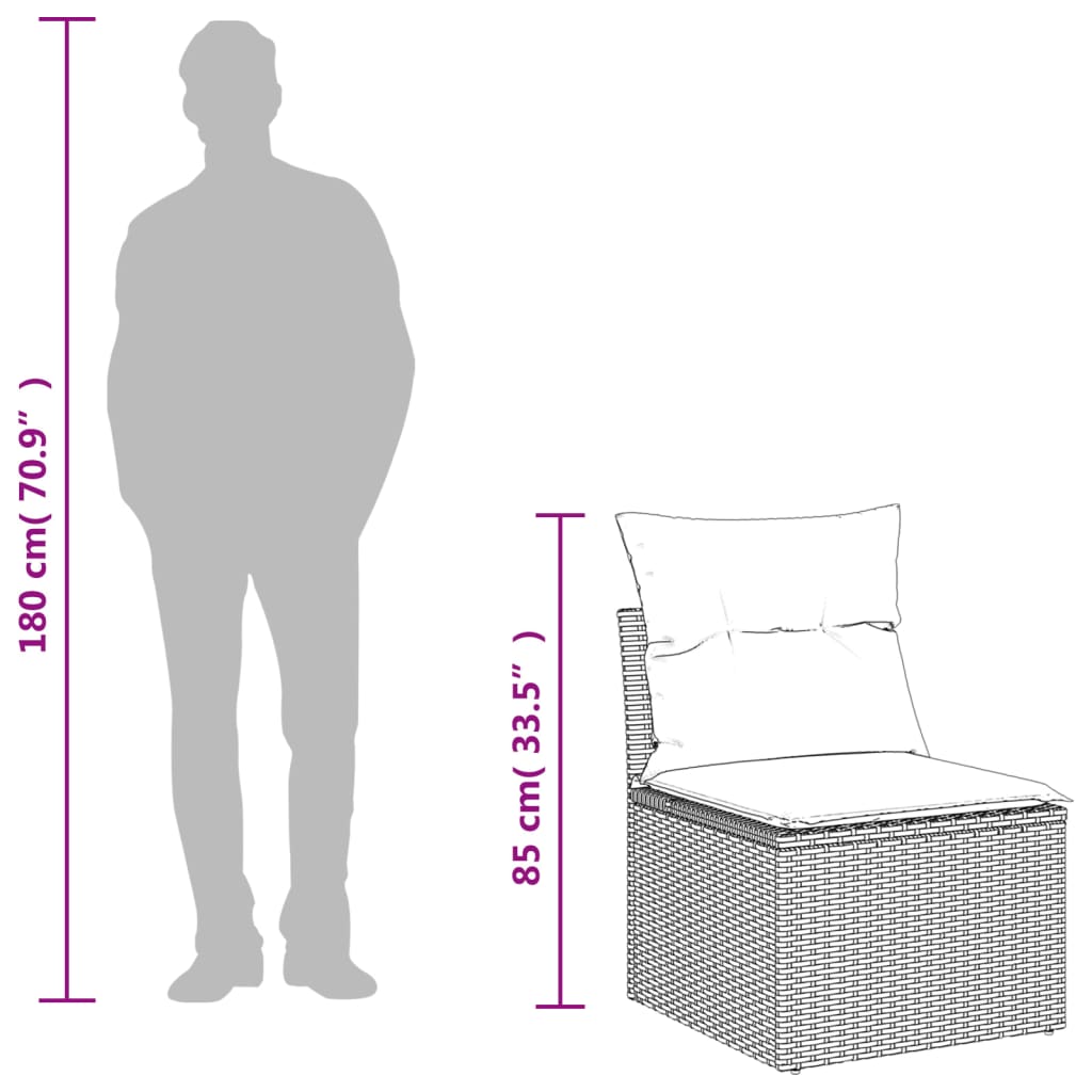 Zestaw wypoczynkowy ogrodowy rattan PE; 7 poduszek; czarny; 62x62x69cm; kremowe poszewki; modułowy; 110kg na siedzisko