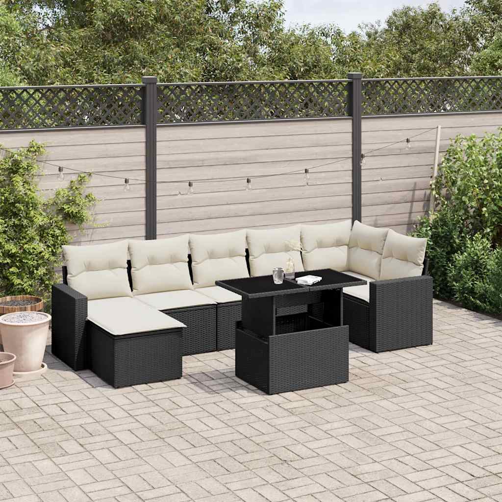 vidaXL Set mobilier de grădină cu perne, 8 piese, negru, poliratan