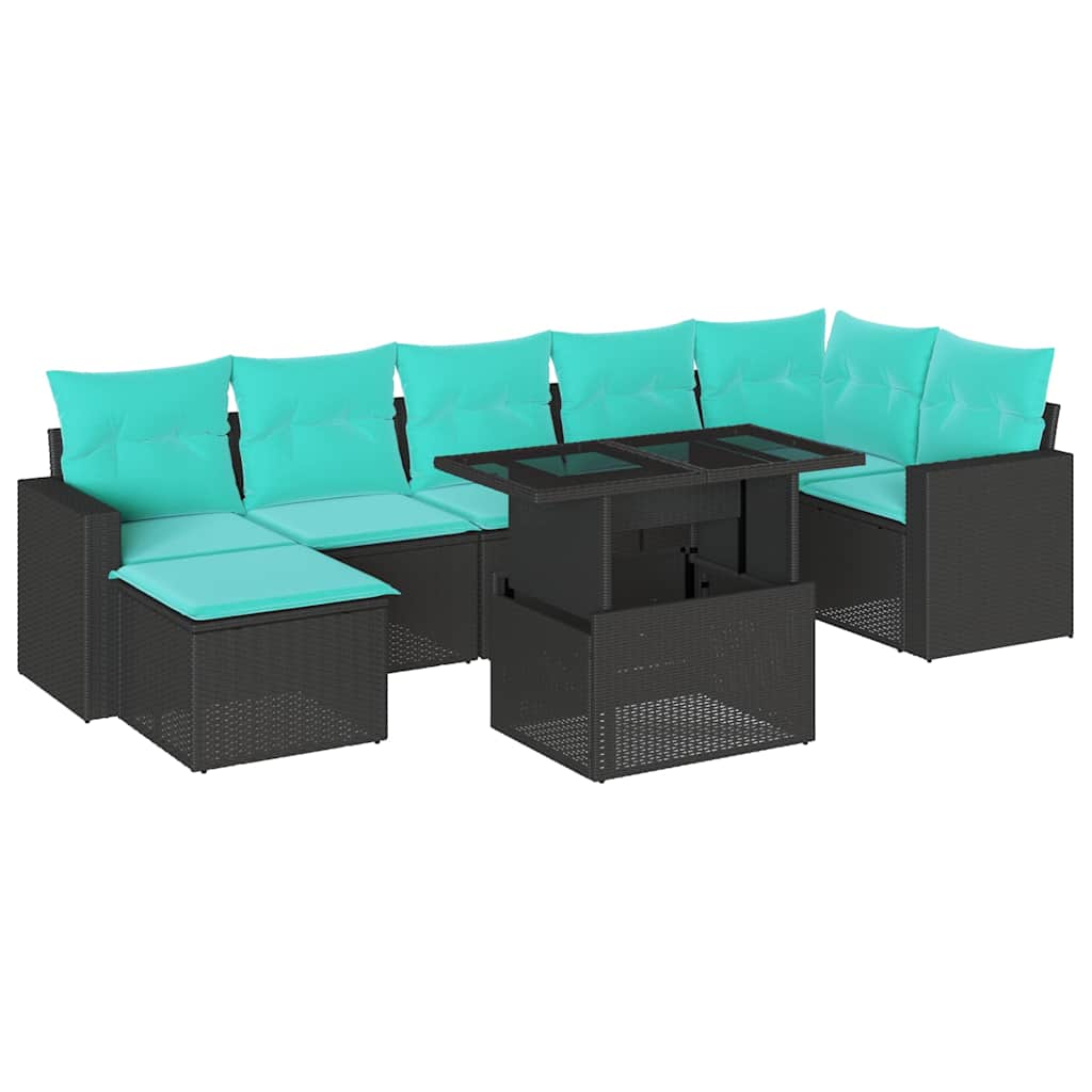 Thumbnail - vidaXL 8-teiliges Gartensofa-Set mit Kissen, schwarzes Polyrattan