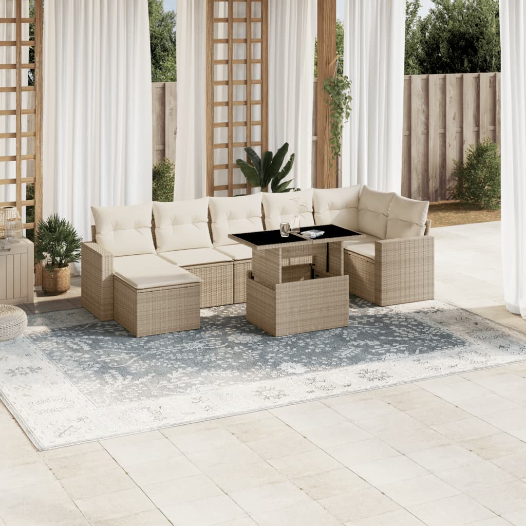 vidaXL 8-tlg. Garten-Sofagarnitur mit Kissen Beige Poly Rattan