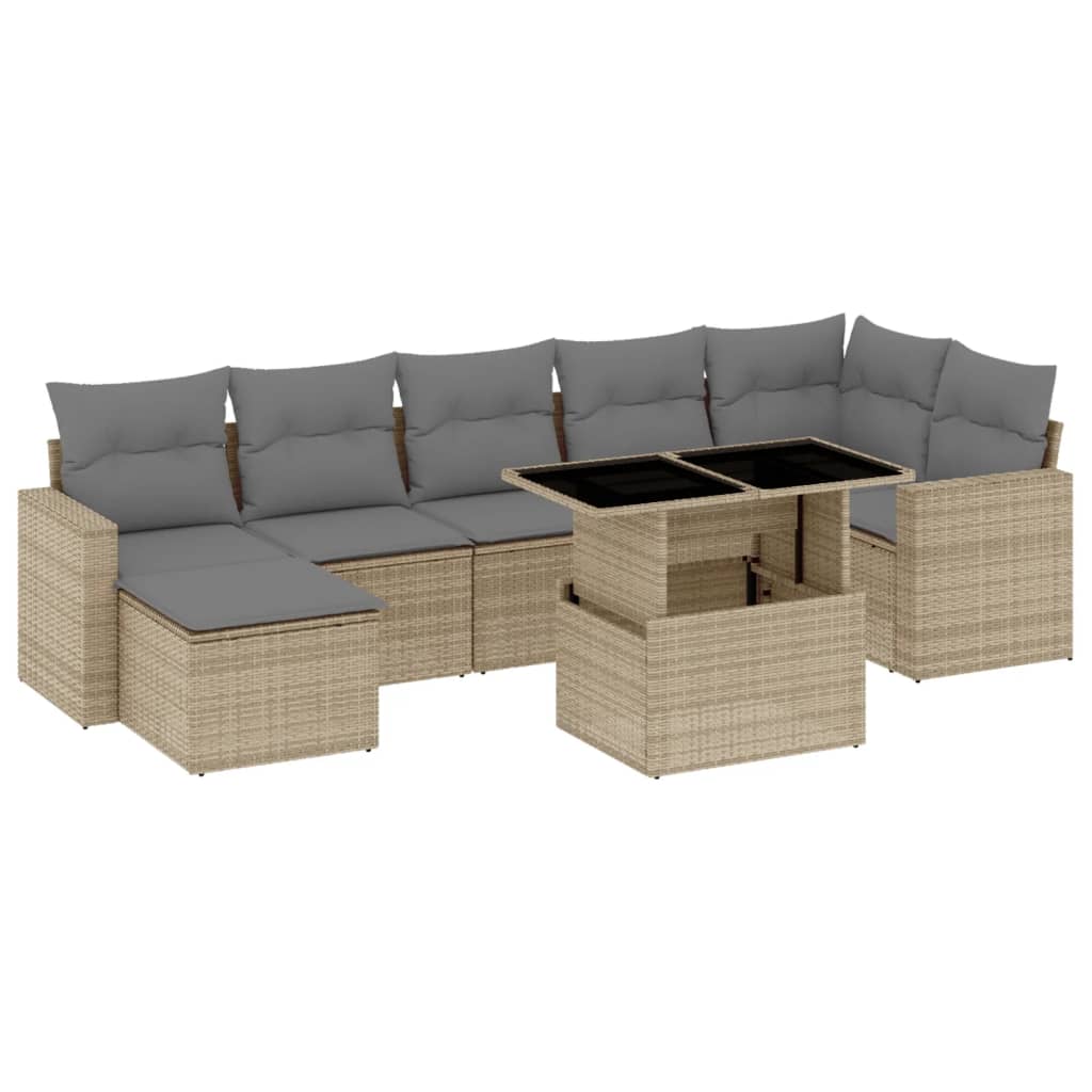Thumbnail - vidaXL 8-tlg. Garten-Sofagarnitur mit Kissen Beige Poly Rattan