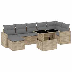 Vrtna sedežna garnitura 8-delna z blazinami bež poli ratan - slika 2