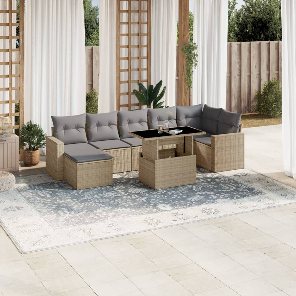 vidaXL 8-tlg. Garten-Sofagarnitur mit Kissen Beige Poly Rattan