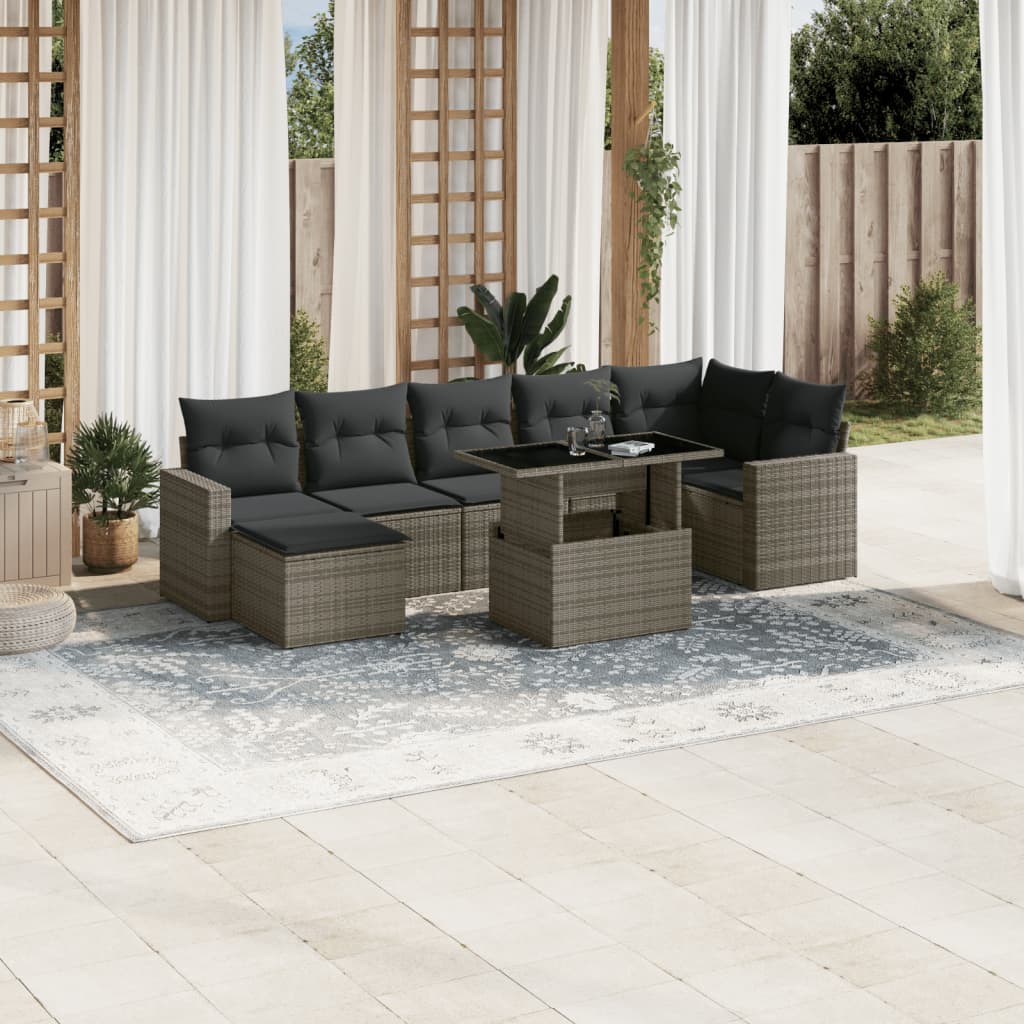 vidaXL 8-tlg. Garten-Sofagarnitur mit Kissen Grau Poly Rattan