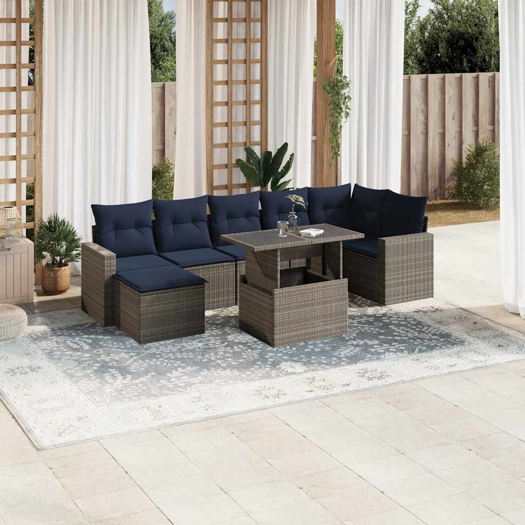 vidaXL 8-teiliges Gartensofa-Set mit Kissen, grau, Polyrattan