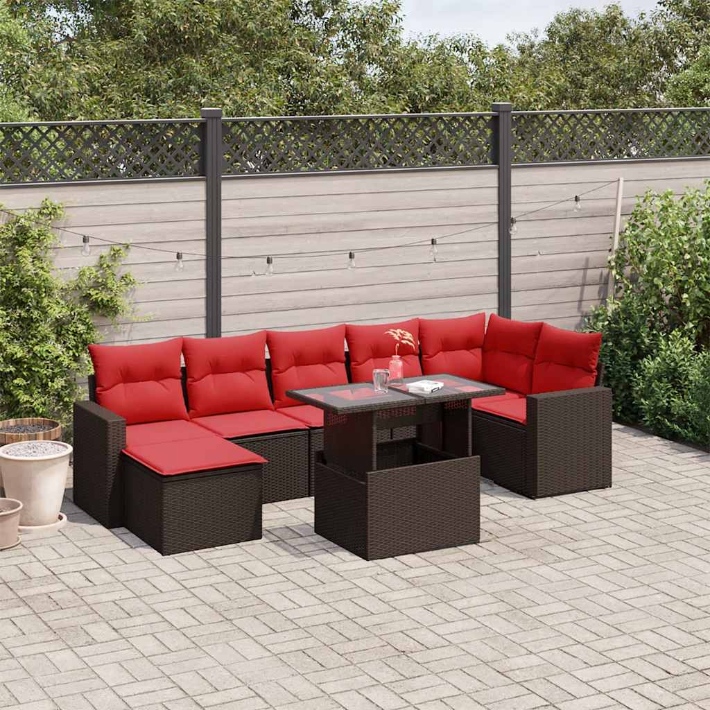 vidaXL 8-teiliges Gartensofa-Set mit Kissen, braun, Polyrattan