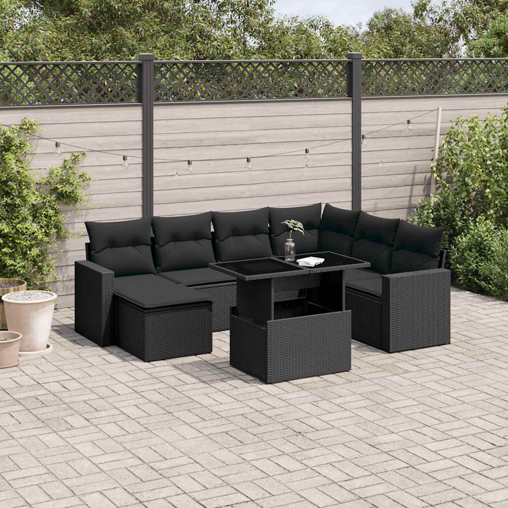 vidaXL Set mobilier de grădină cu perne, 8 piese, negru, poliratan