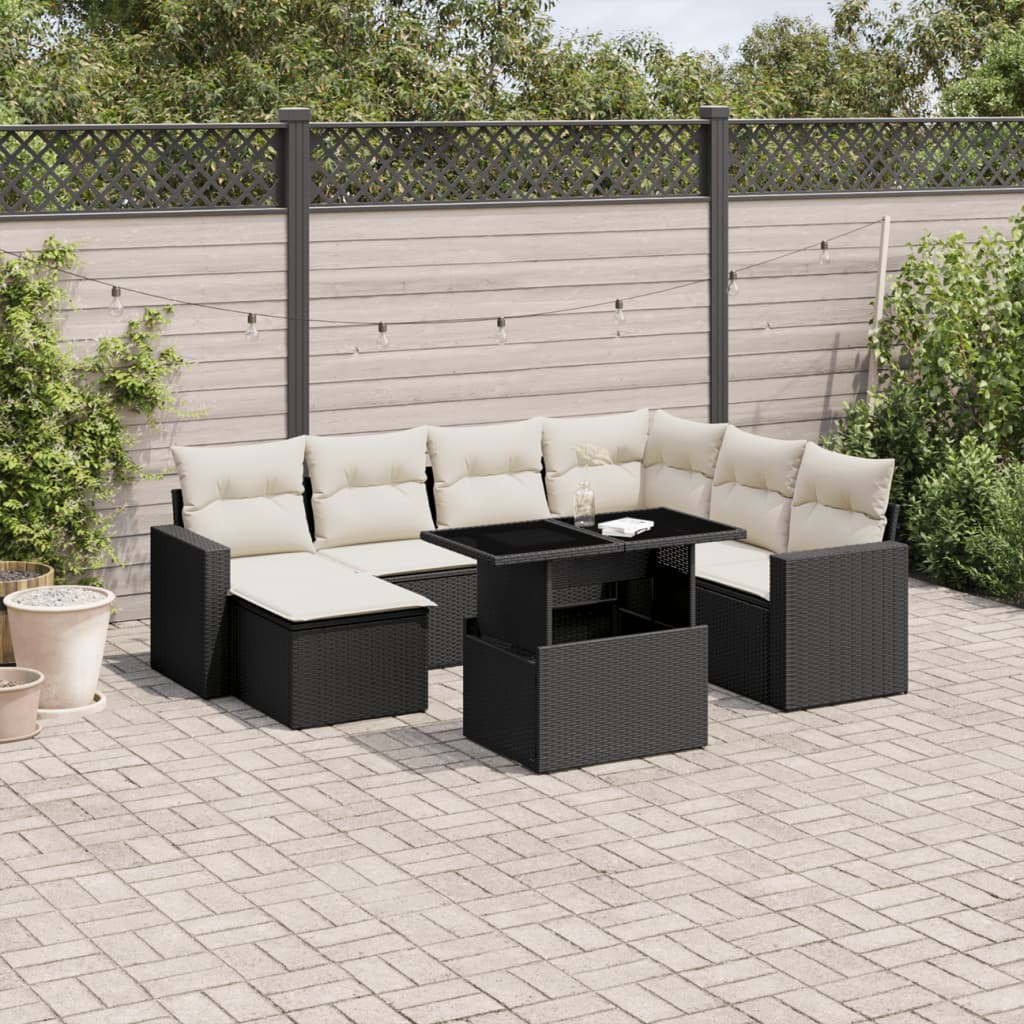 vidaXL 8-tlg. Garten-Sofagarnitur mit Kissen Schwarz Poly Rattan