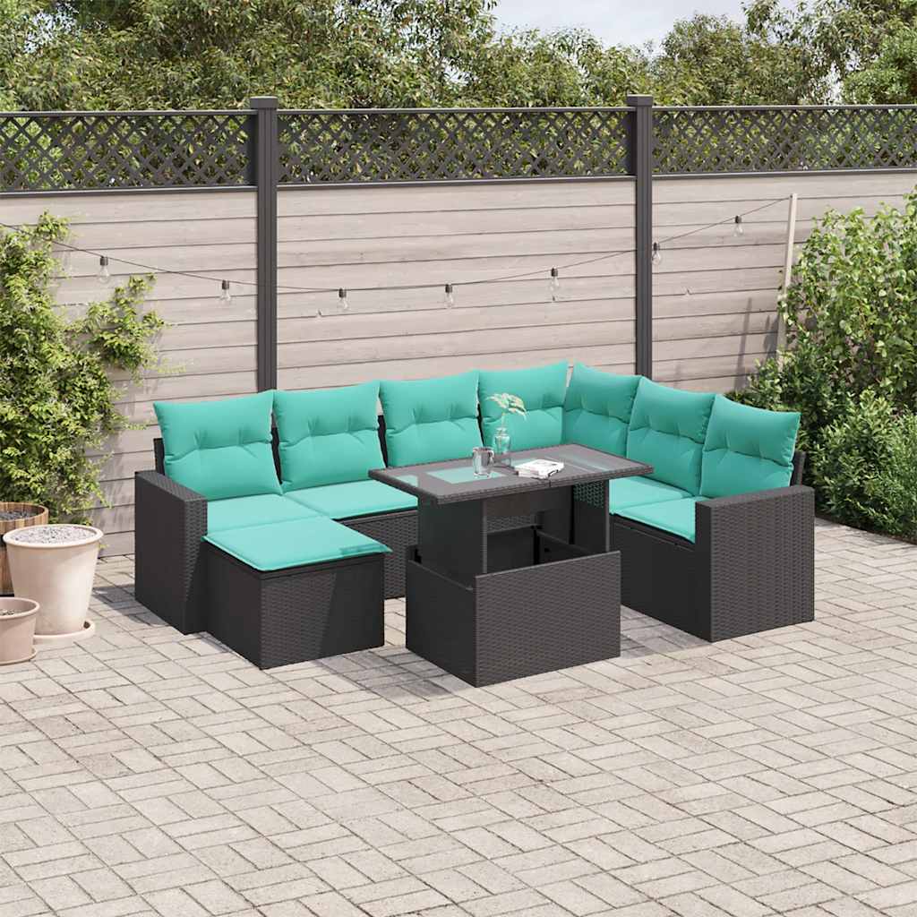 vidaXL 8-teiliges Gartensofa-Set mit Kissen, schwarzes Polyrattan