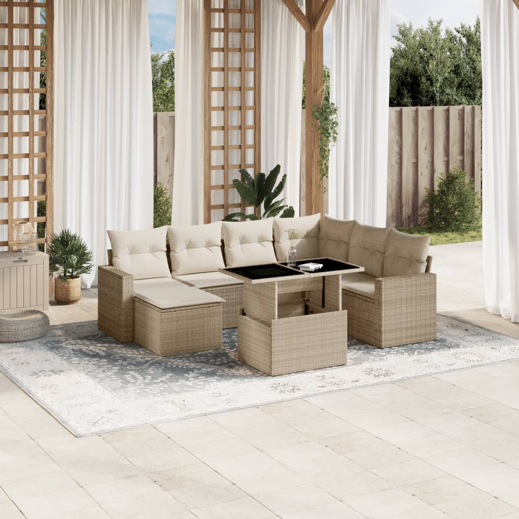 vidaXL 8-tlg. Garten-Sofagarnitur mit Kissen Beige Poly Rattan