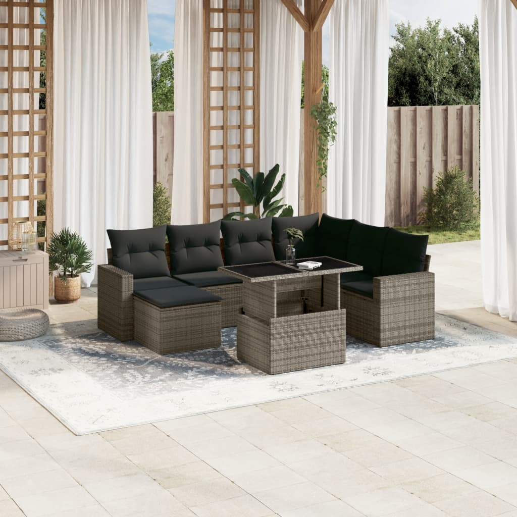 vidaXL 8-tlg. Garten-Sofagarnitur mit Kissen Grau Poly Rattan