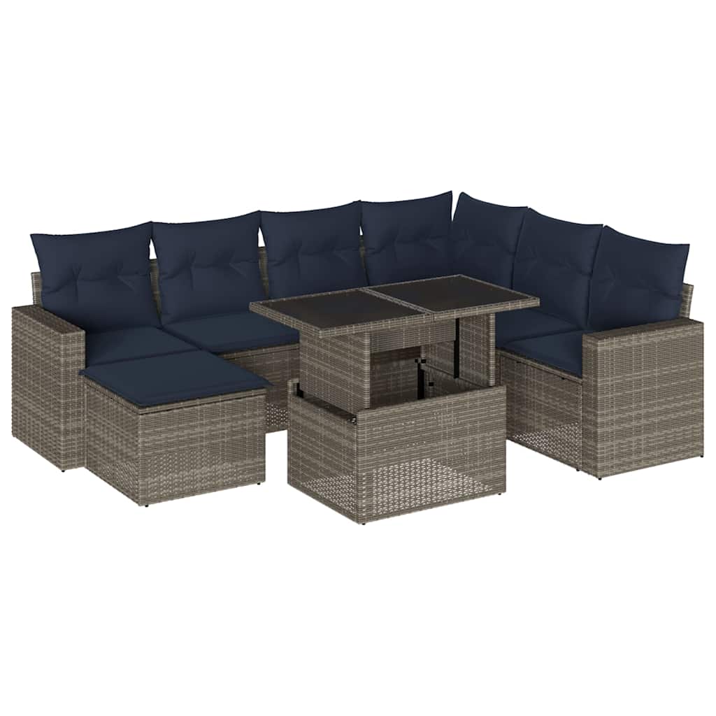 Thumbnail - vidaXL 8-teiliges Gartensofa-Set mit Kissen, grau, Polyrattan