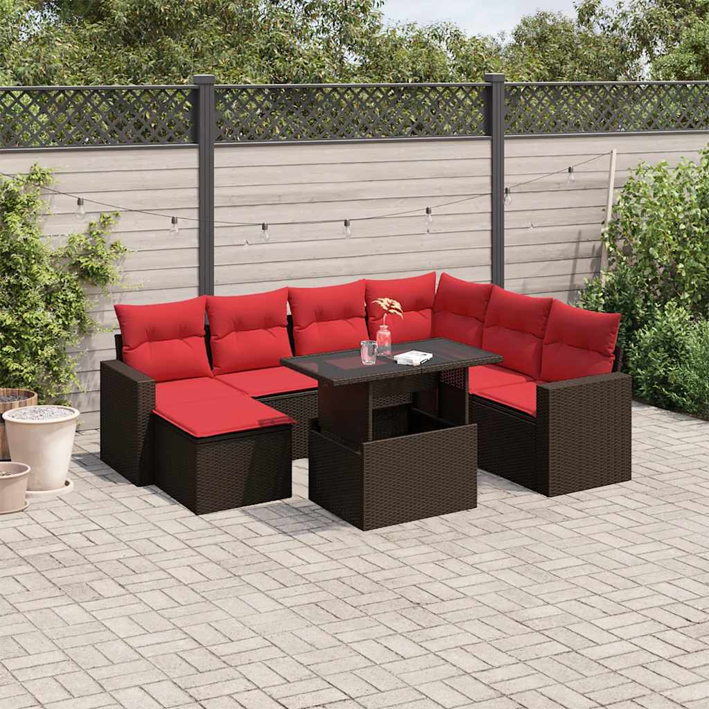 vidaXL 8-teiliges Gartensofa-Set mit Kissen, braun, Polyrattan