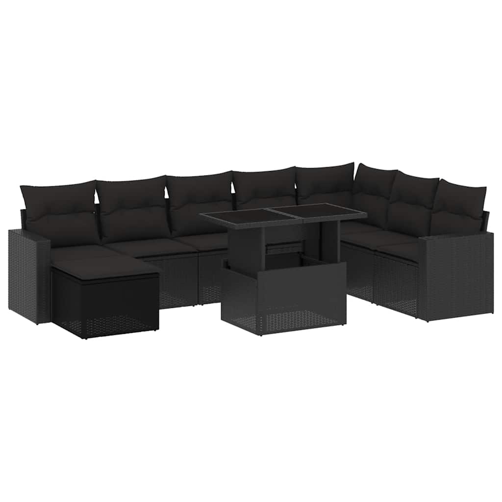 Thumbnail - vidaXL 9-tlg. Garten-Sofagarnitur mit Kissen Schwarz Poly Rattan