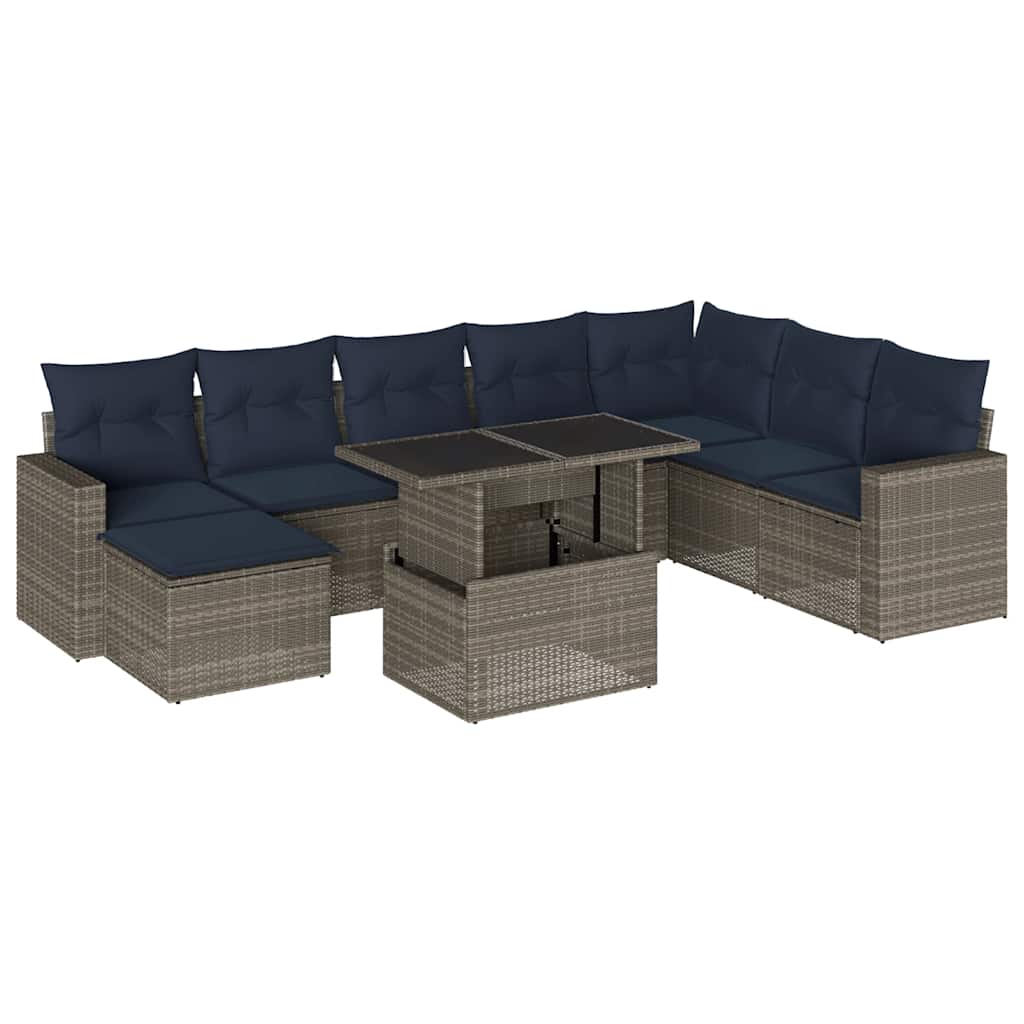 Thumbnail - vidaXL 9-teiliges Gartensofa-Set mit Kissen, grau, Polyrattan