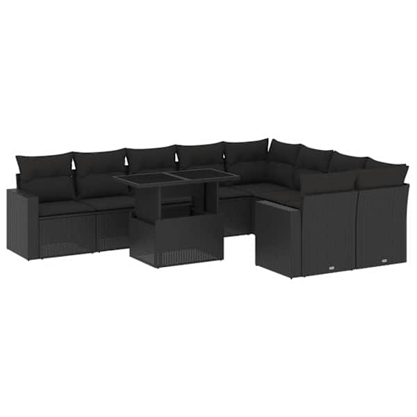 vidaXL 10-osaline aiadiivani komplekt patjadega, must, pol&uuml;rotang