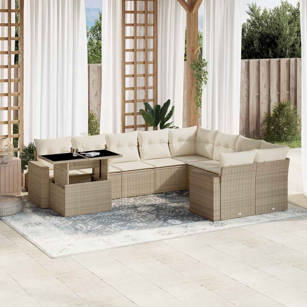 vidaXL 10-tlg. Garten-Sofagarnitur mit Kissen Beige Poly Rattan