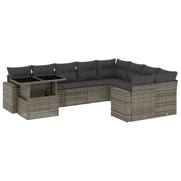 vidaXL 10-osaline aiadiivani komplekt patjadega, hall, pol&uuml;rotang