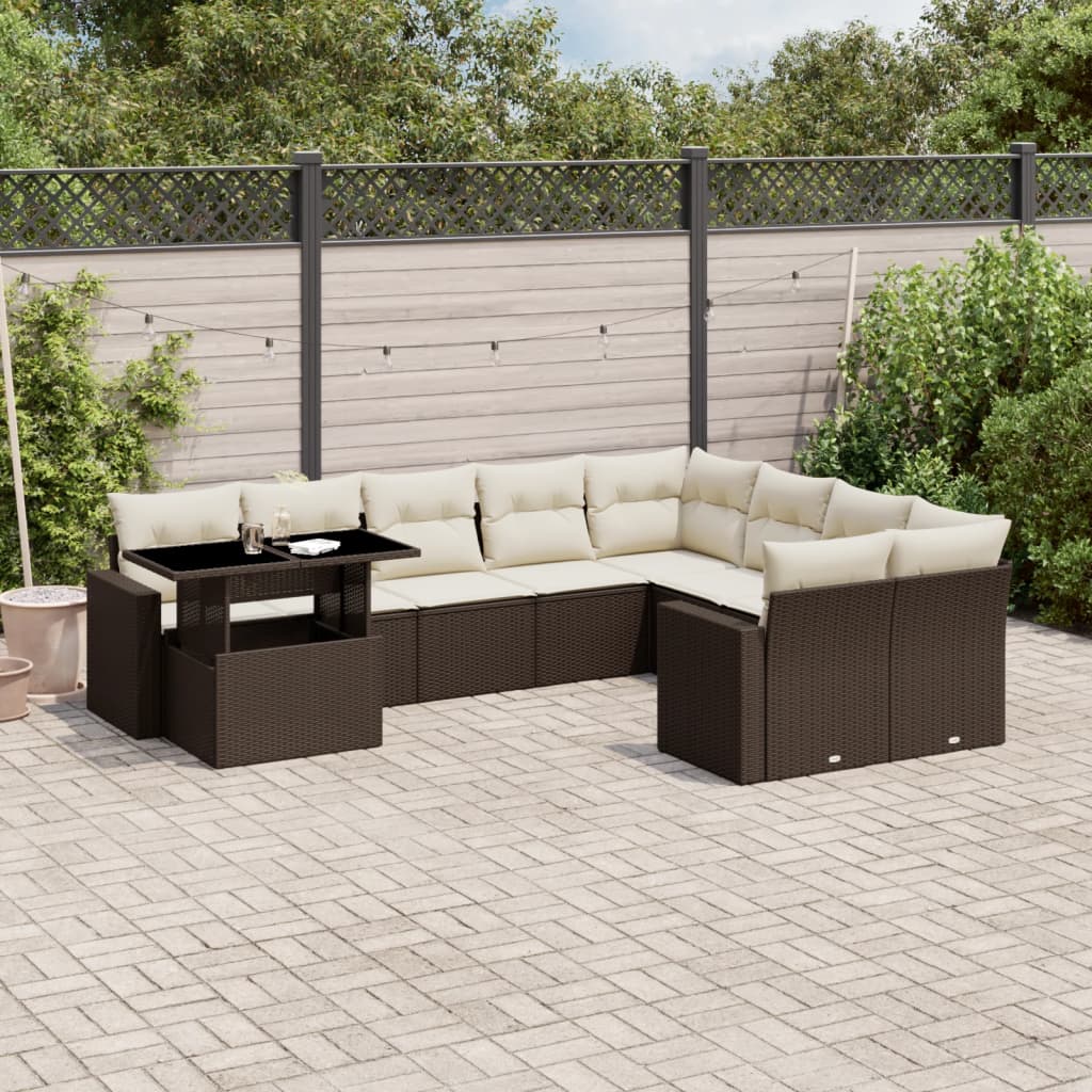 vidaXL 10-tlg. Garten-Sofagarnitur mit Kissen Braun Poly Rattan