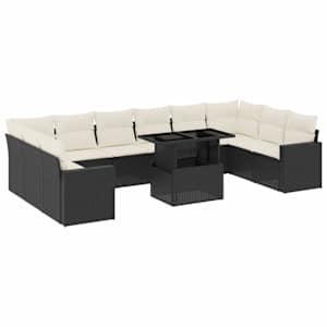 vidaXL 11-osaline aiadiivani komplekt patjadega, must, pol&uuml;rotang