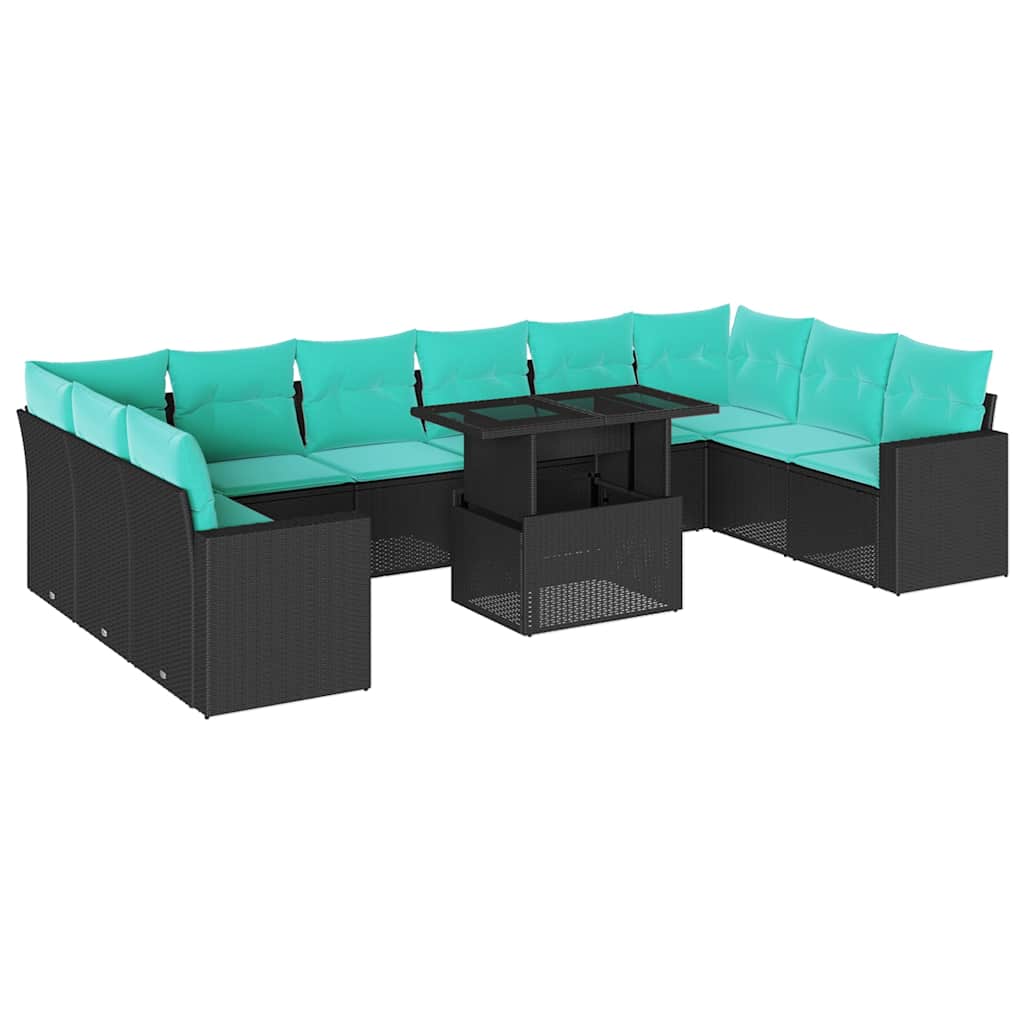 Thumbnail - vidaXL 11-teiliges Gartensofa-Set mit Kissen, schwarzes Polyrattan