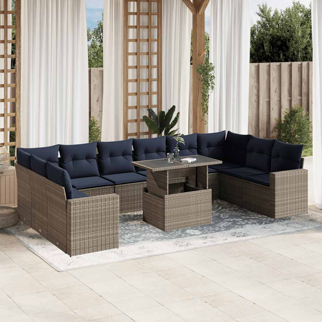 11 Piece Patio Sofa Set with Cushions Gray Poly Rattan