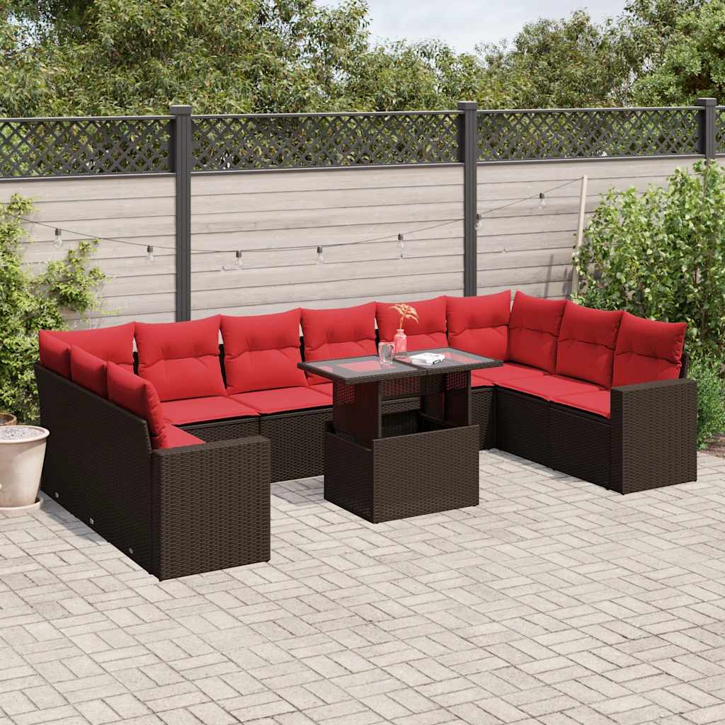 vidaXL 11-teiliges Gartensofa-Set mit Kissen, braun, Polyrattan
