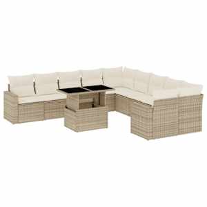 Vrtna sedežna garnitura 11-delna z blazinami bež poli ratan - slika 2