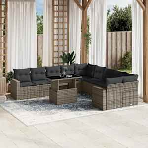 Vrtna sedežna garnitura 11-delna z blazinami siv poli ratan