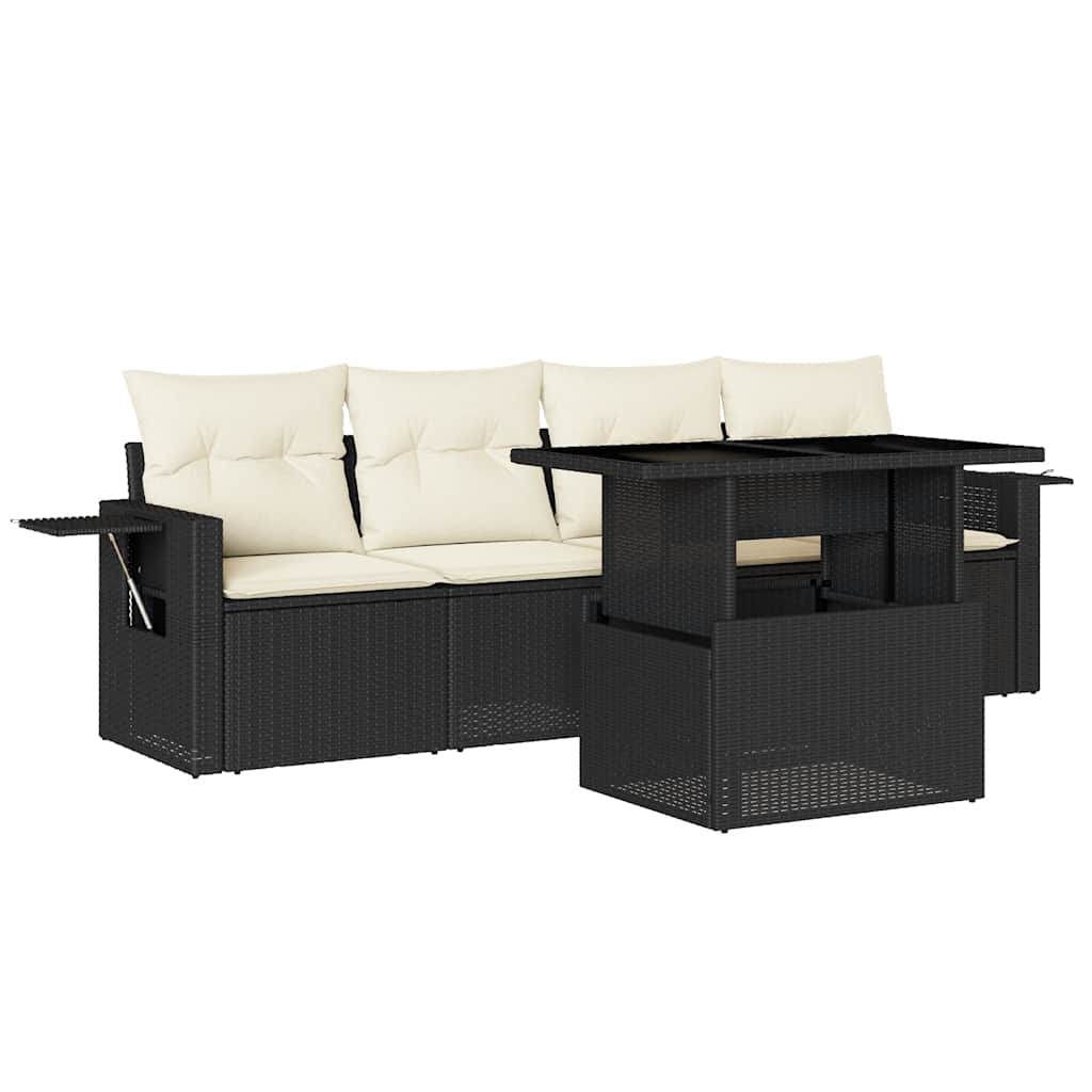 Thumbnail - vidaXL 5-tlg. Garten-Sofagarnitur mit Kissen Schwarz Poly Rattan