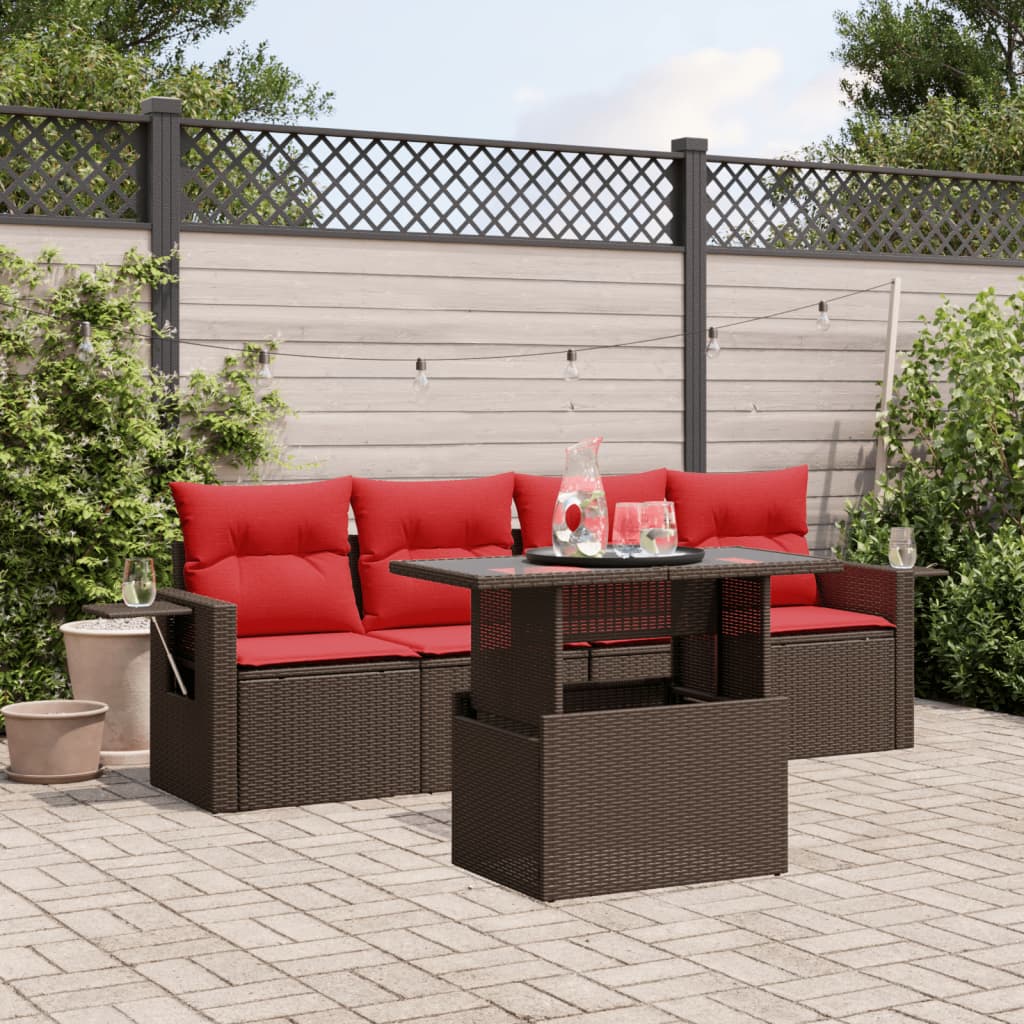 vidaXL 5-teiliges Gartensofa-Set mit Kissen, braun, Polyrattan