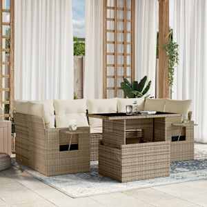 Vrtna sedežna garnitura 7-delna z blazinami bež poli ratan