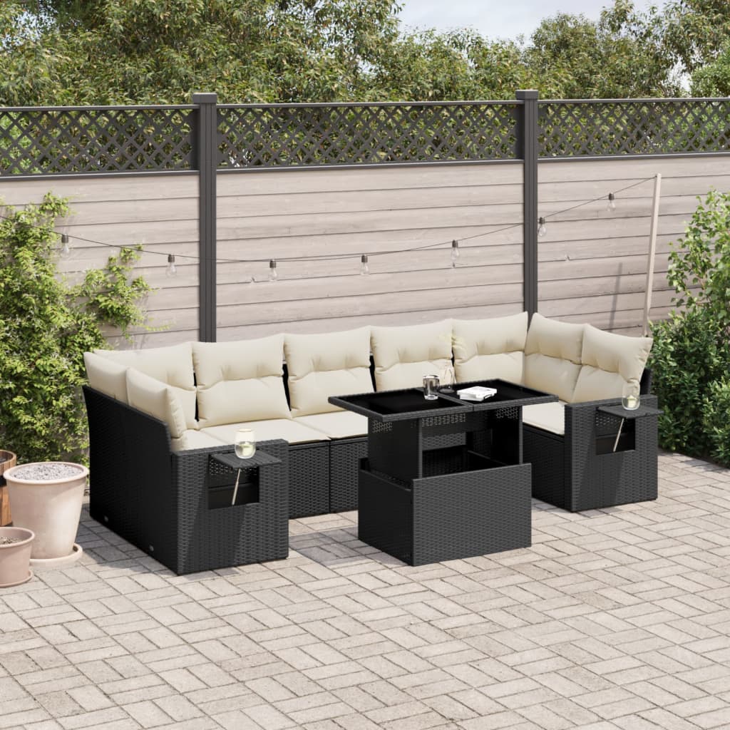 vidaXL 8-tlg. Garten-Sofagarnitur mit Kissen Schwarz Poly Rattan