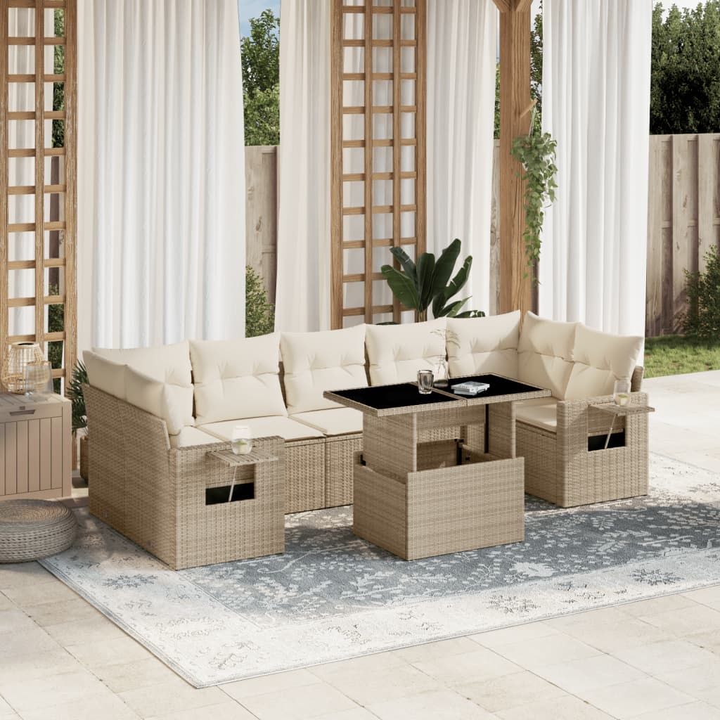 vidaXL 8-tlg. Garten-Sofagarnitur mit Kissen Beige Poly Rattan