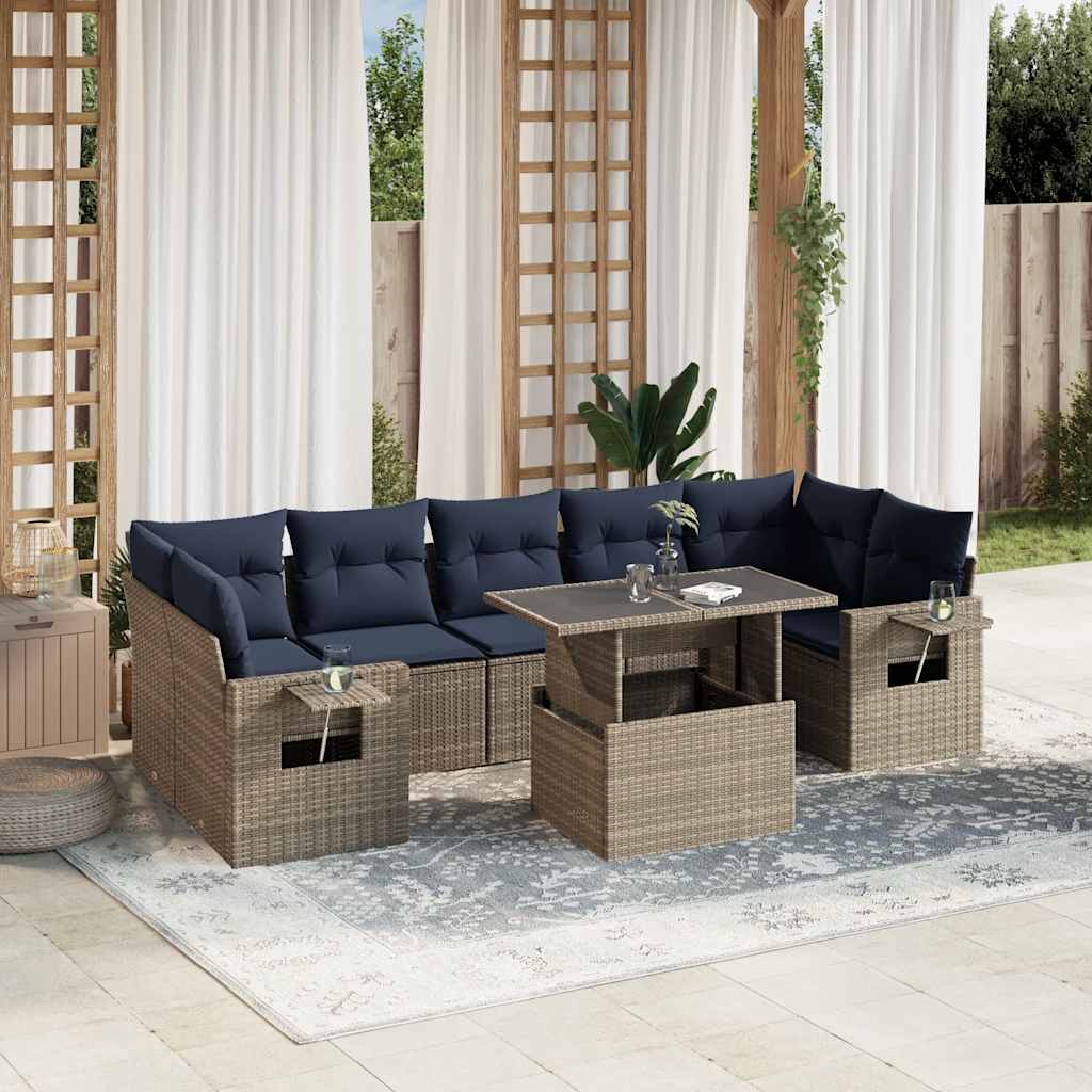vidaXL 8-teiliges Gartensofa-Set mit Kissen, grau, Polyrattan