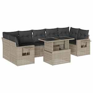 Vrtna sedežna garnitura 8-delna z blazinami sv. siv poli ratan - slika 2