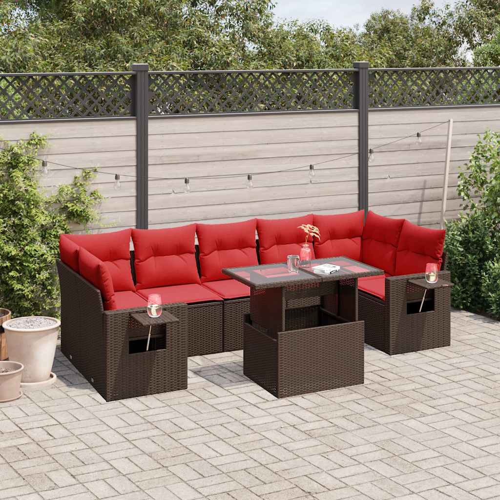 vidaXL 8-teiliges Gartensofa-Set mit Kissen, braun, Polyrattan