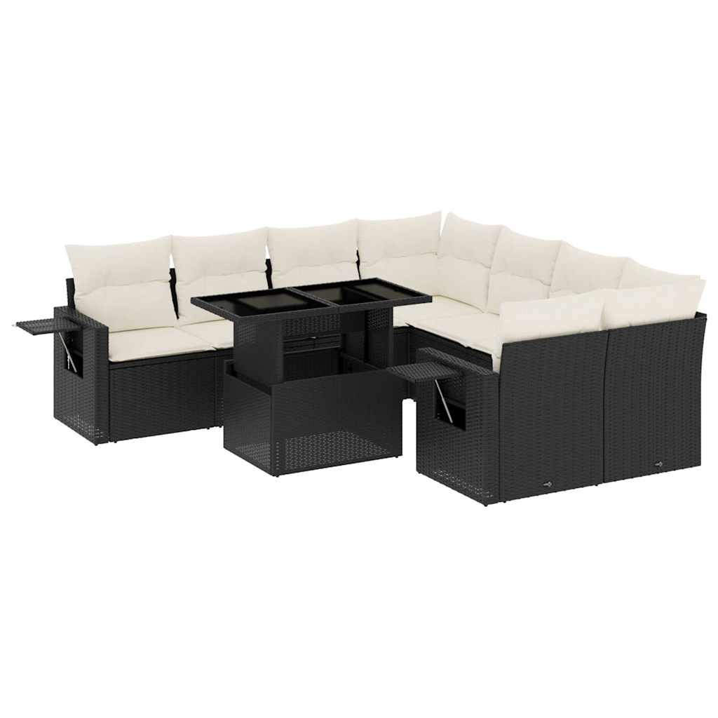vidaXL 9-dijelni set vrtnih sofa s jastucima crni od poliratana-image-3267796