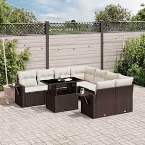 9dílná zahradní sedací souprava s poduškami hnědá polyratan - obrázek 1