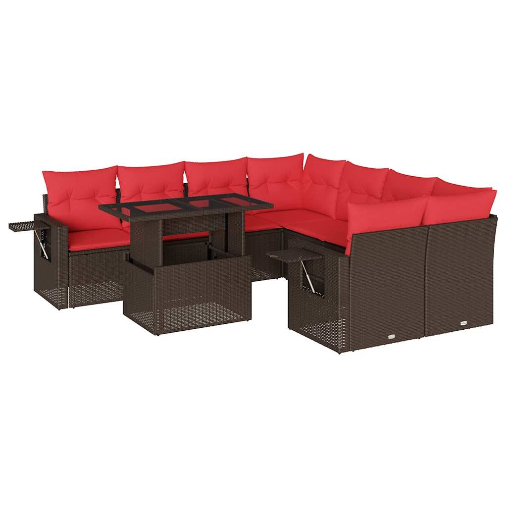 Thumbnail - vidaXL 9-teiliges Gartensofa-Set mit Kissen, braun, Polyrattan