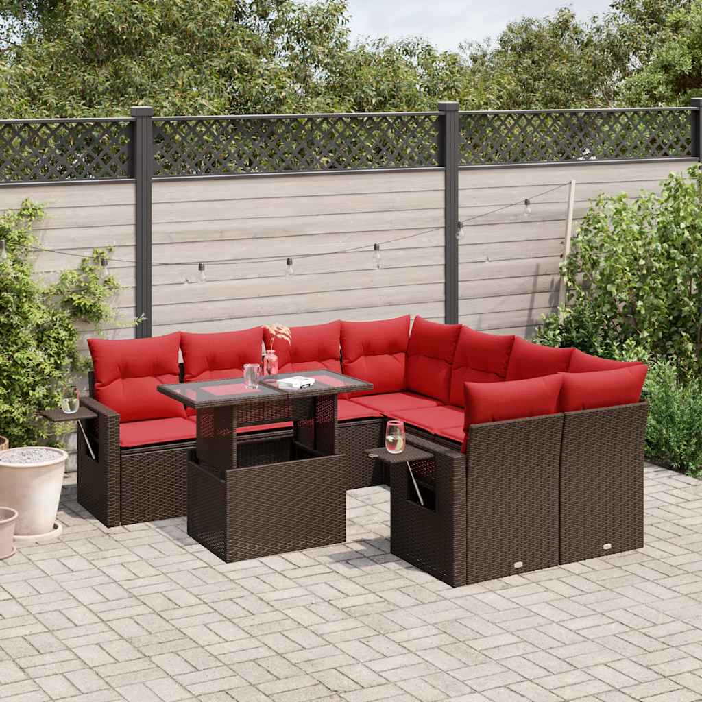 Thumbnail - vidaXL 9-teiliges Gartensofa-Set mit Kissen, braun, Polyrattan