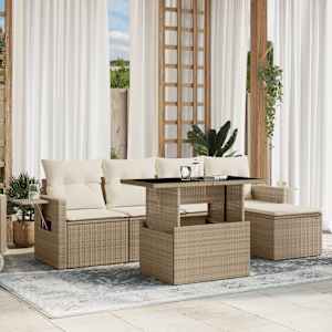 Vrtna sedežna garnitura 6-delna z blazinami bež poli ratan