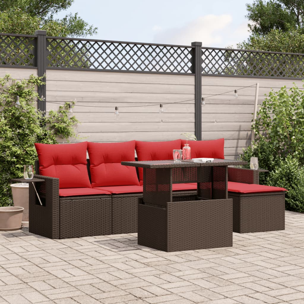 vidaXL 6-teiliges Gartensofa-Set mit Kissen, braun, Polyrattan