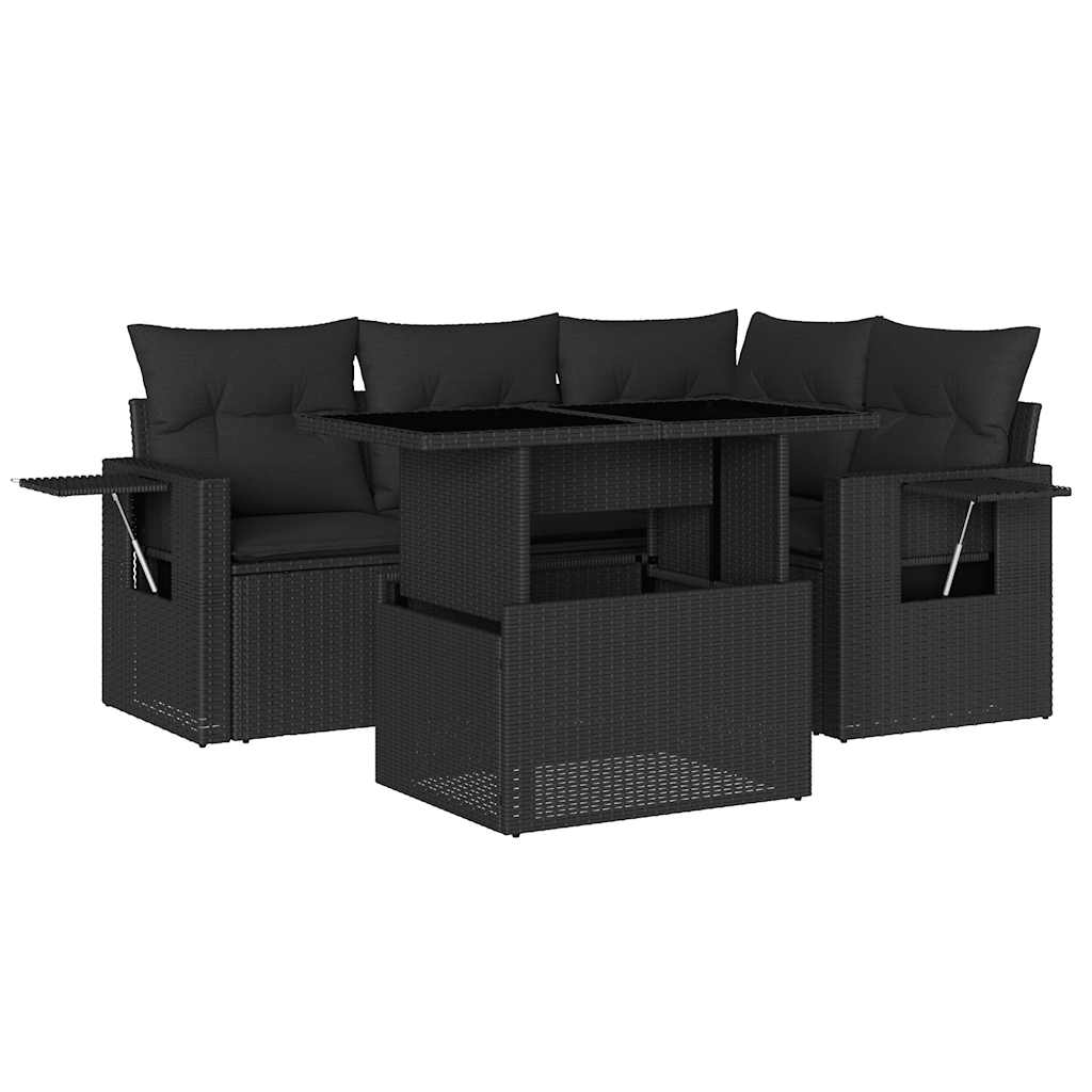 Thumbnail - vidaXL 5-tlg. Garten-Sofagarnitur mit Kissen Schwarz Poly Rattan