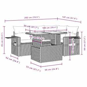 Vrtna sedežna garnitura 5-delna z blazinami črn poli ratan - slika 11