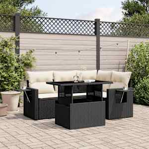 Vrtna sedežna garnitura 5-delna z blazinami črn poli ratan