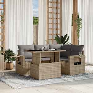 Vrtna sedežna garnitura 5-delna z blazinami bež poli ratan