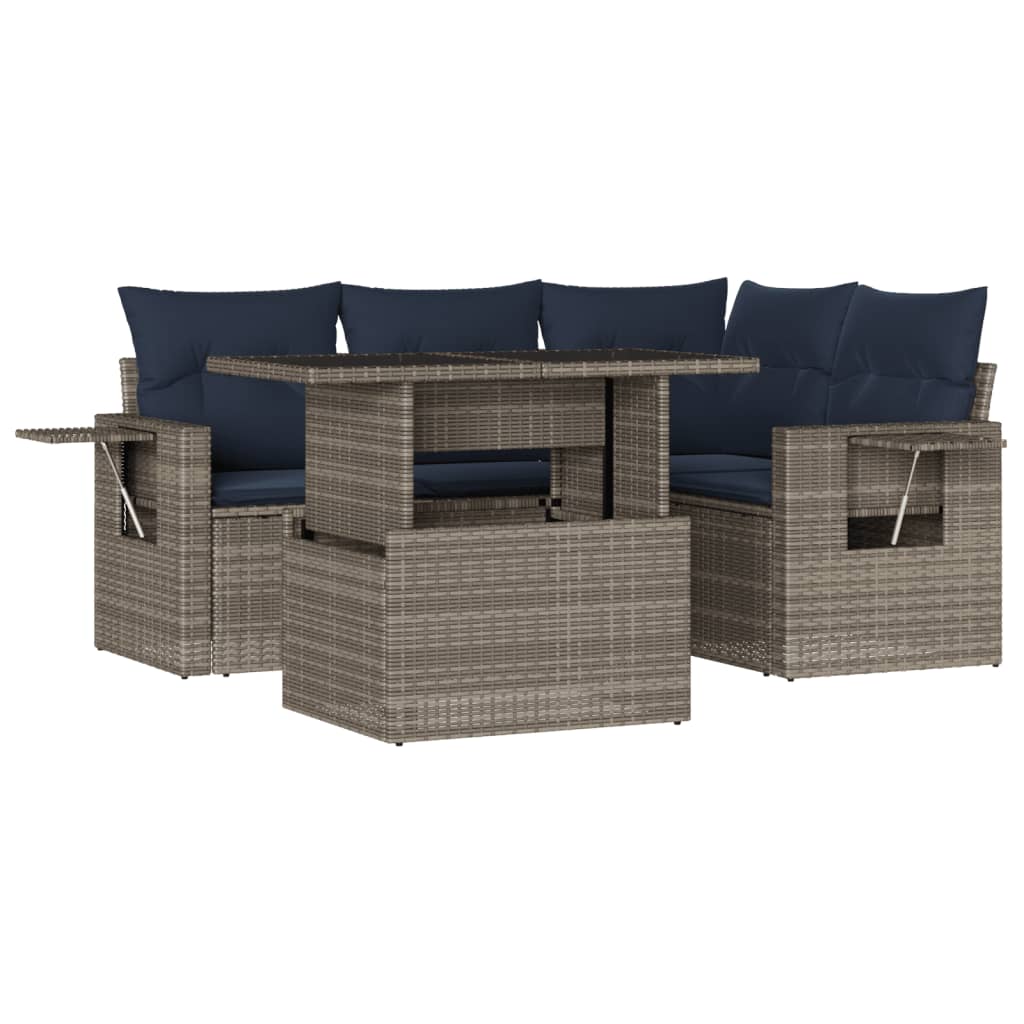 Thumbnail - vidaXL 5-teiliges Gartensofa-Set mit Kissen, grau, Polyrattan