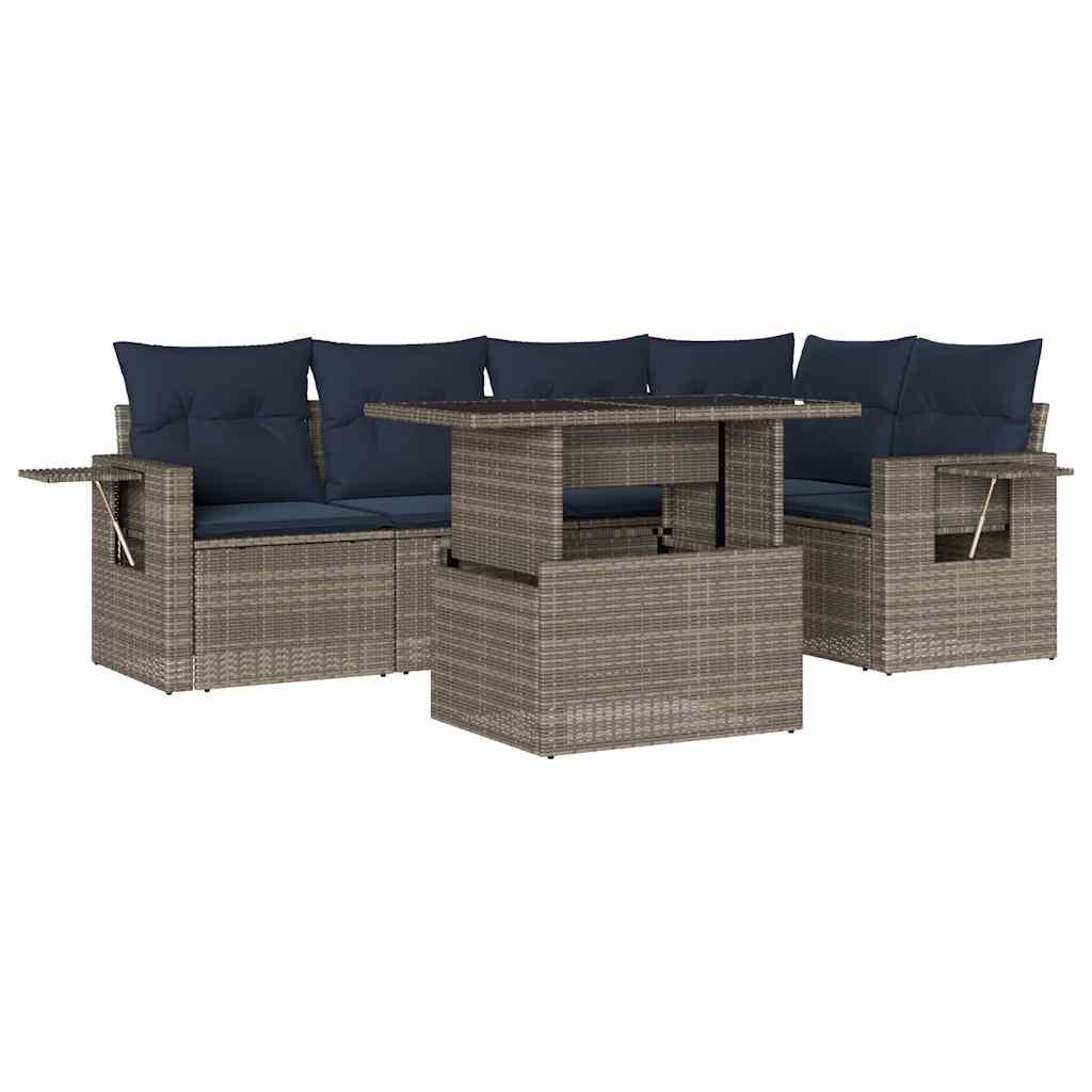 Thumbnail - vidaXL 6-teiliges Gartensofa-Set mit Kissen, grau, Polyrattan