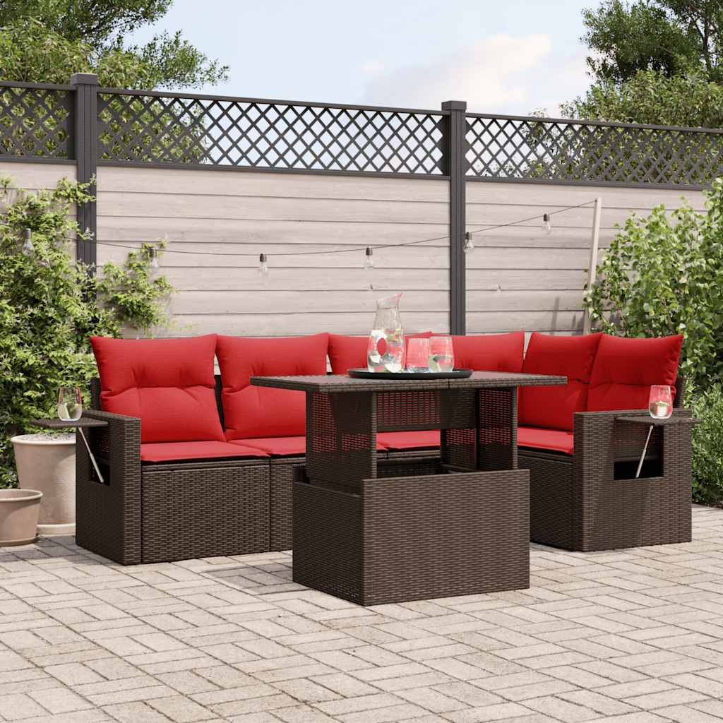 vidaXL 6-teiliges Gartensofa-Set mit Kissen, braun, Polyrattan